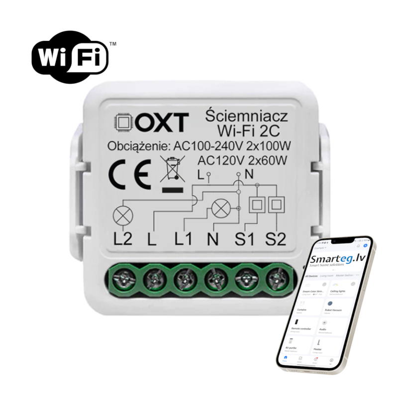 Реле диммера с 2 кнопками Wi-Fi