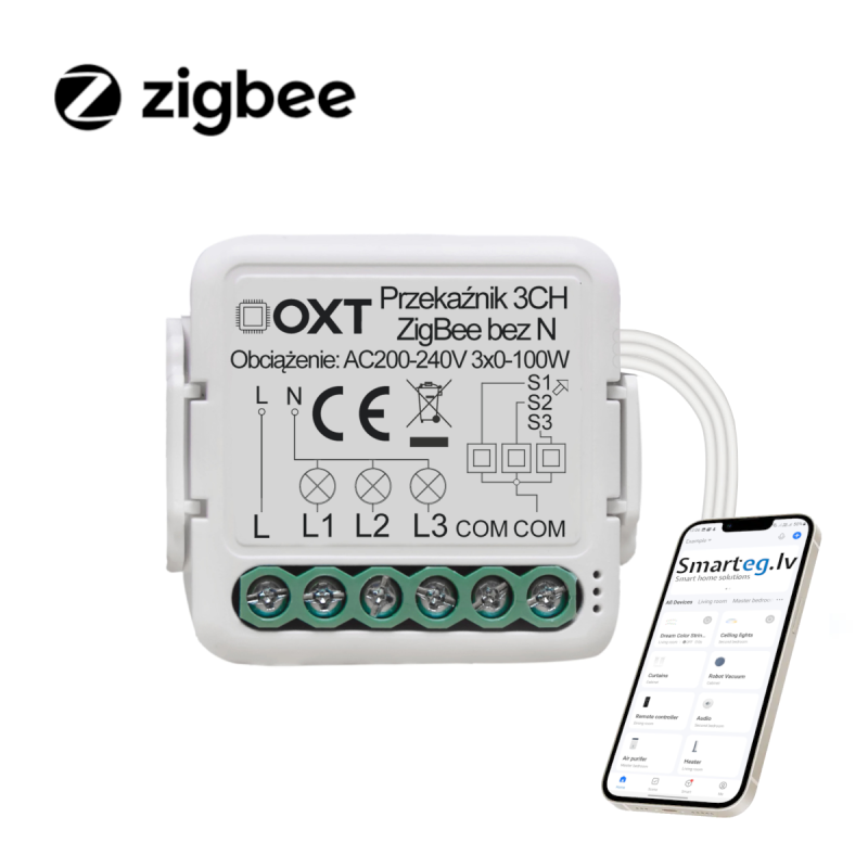 Реле Zigbee 3 кнопки без N