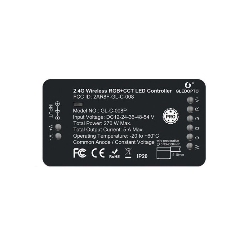 Gledopto Zigbee Pro RGB+CCT LED kontrolieris (Zigbee+RF) 12V-54V DC