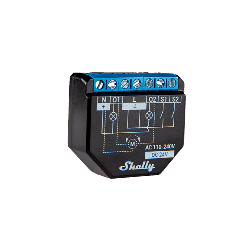 Shelly PLUS 2PM 2 kanālu WiFi viedais releja slēdzis ar jaudas mērītāju un rullo slēģu režīmu
