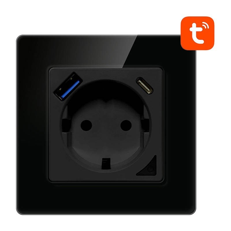 Smart WiFi Wall Socket N-WOT10-USB-B TUYA USB USB-C (black) Avatto