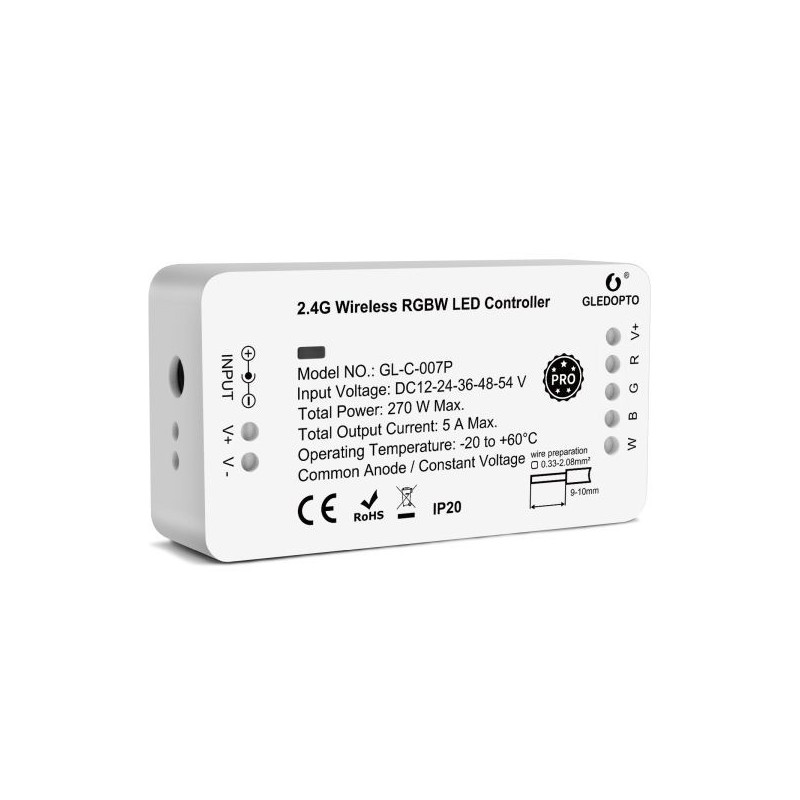 Gledopto Zigbee Pro RGBW LED kontrolieris (Zigbee+RF) 12V-54V DC