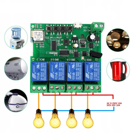 Sonoff 4CH DC 5-32V WiFi + RF433MHz beznapięciowy