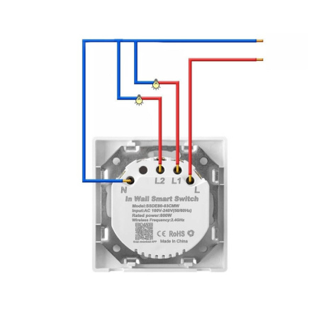 2 pogas Balta stikla sienas slēdzis Zigbee