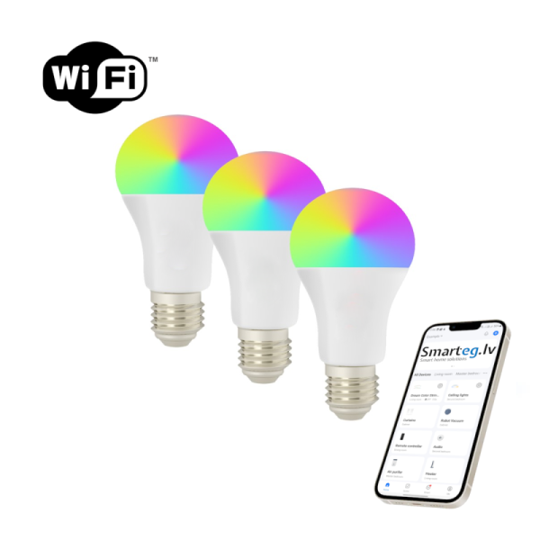 Viedā spuldze LED E27 11W RGB + CCT krāsa un balta (3 iepakojumi)