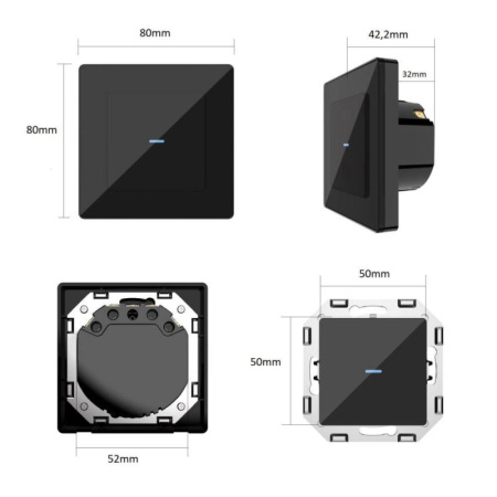 Melns stikls 1 pogas sienas slēdzis Zigbee