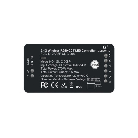 Gledopto Zigbee Pro RGB+CCT LED kontrolieris (Zigbee+RF) 12V-54V DC