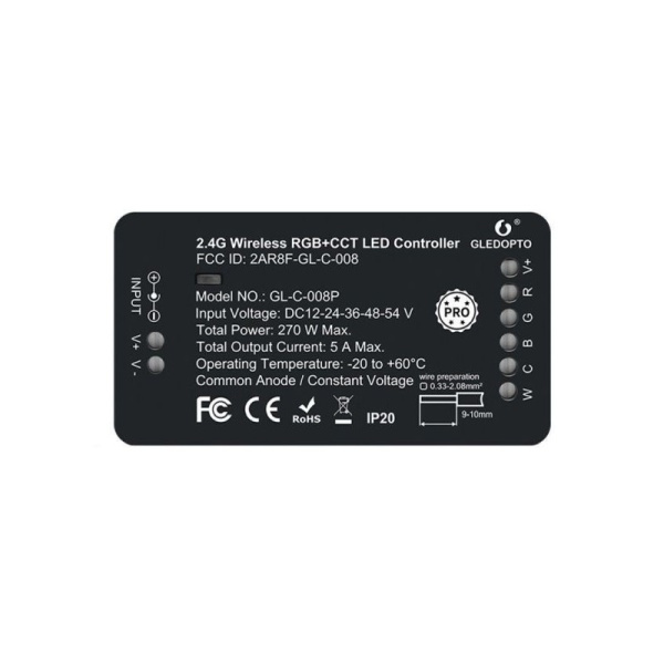 Gledopto Zigbee Pro RGB+CCT LED kontrolieris (Zigbee+RF) 12V-54V DC