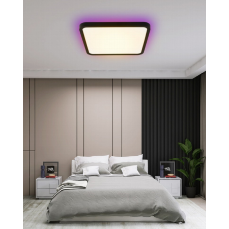 TUDO Smart griestu gaismeklis ar RGB fona apgaismojumu 40x40cm, 50W Tuya WiFi melns
