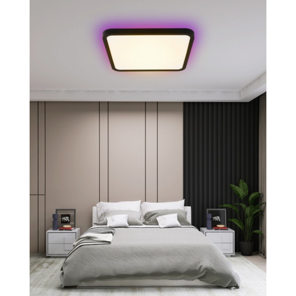 TUDO Smart griestu gaismeklis ar RGB fona apgaismojumu 40x40cm, 50W Tuya WiFi melns