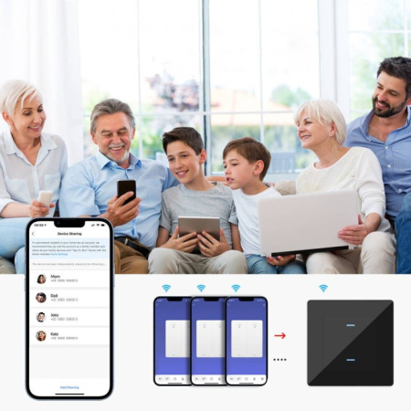 2 pogu stikla melns sienas slēdzis Zigbee