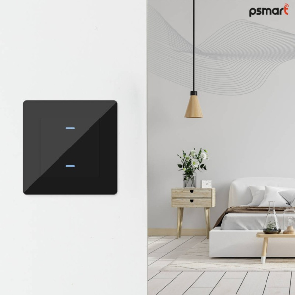 2 pogu stikla melns sienas slēdzis Zigbee