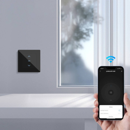 Melna stikla slēdzis rullītim Zigbee