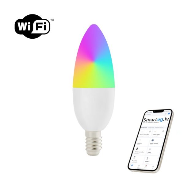 Smart LED spuldze E14 6W RGB + CCT krāsa un balta