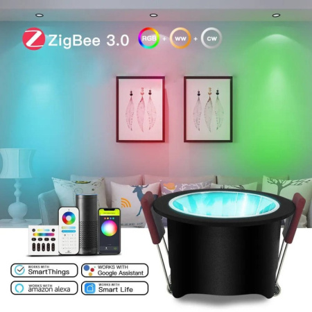 LED griestu lampa 12W RGB+CCT 60 grādi melns GL ZigBee HUE TUYA