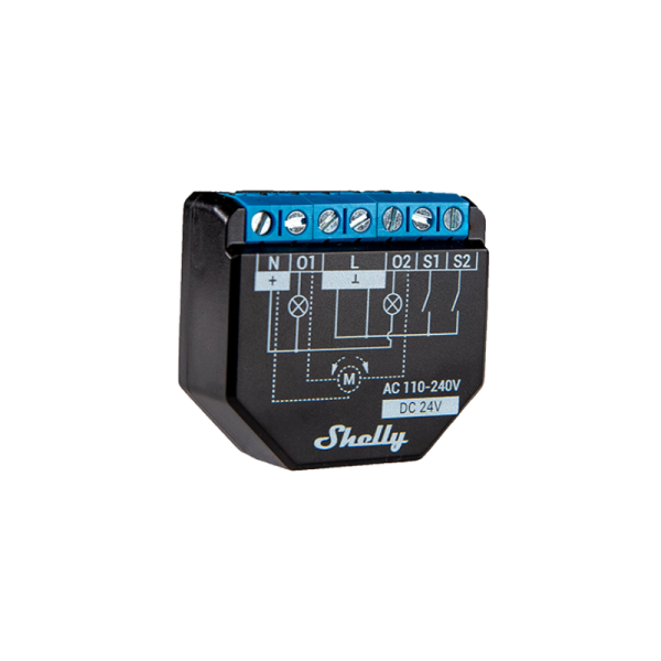 Shelly PLUS 2PM 2 kanālu WiFi viedais releja slēdzis ar jaudas mērītāju un rullo slēģu režīmu