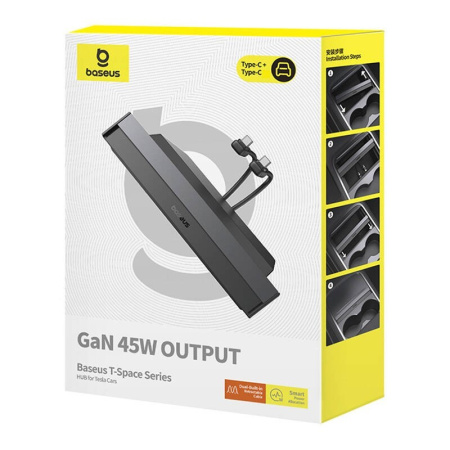 Hub Baseus T-Space ar USB-C līdz zibens kabeļiem Tesla automašīnām (melns)