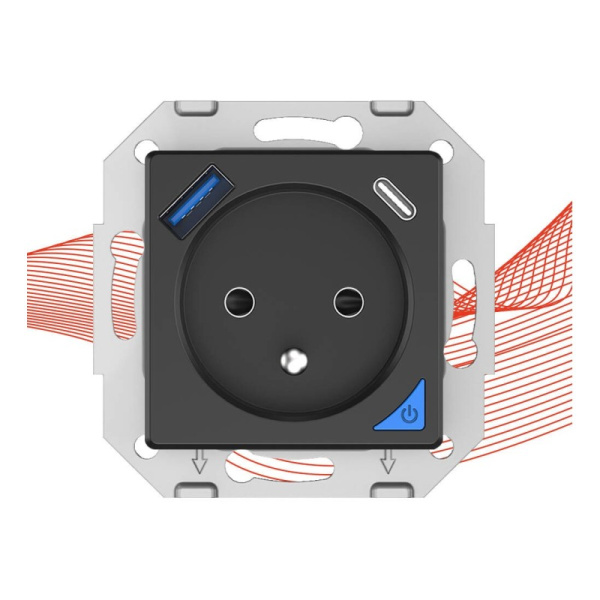 Черный настенный выключатель USB+TypeC Zigbee