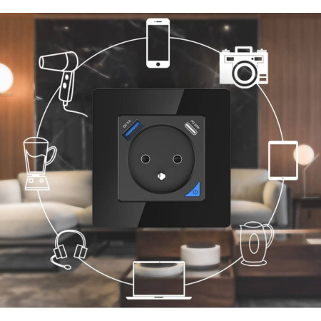 Melns sienas slēdzis USB+TypeC Zigbee