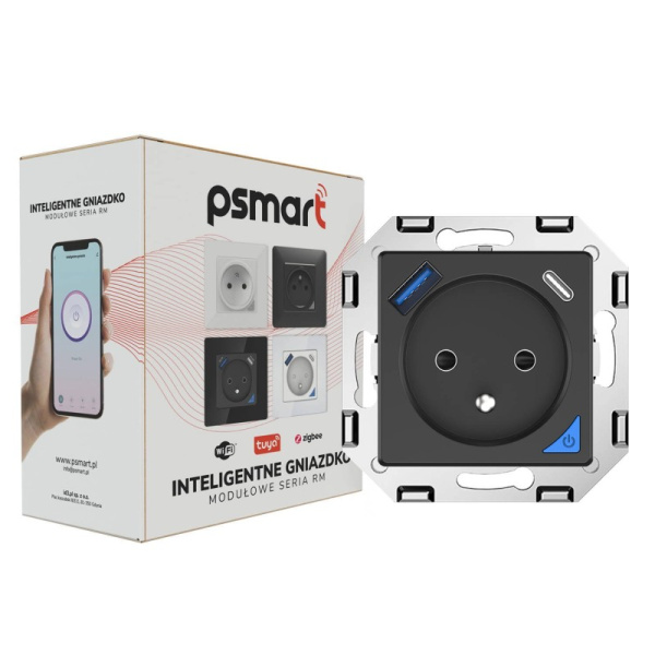 Melns sienas slēdzis USB+TypeC Zigbee