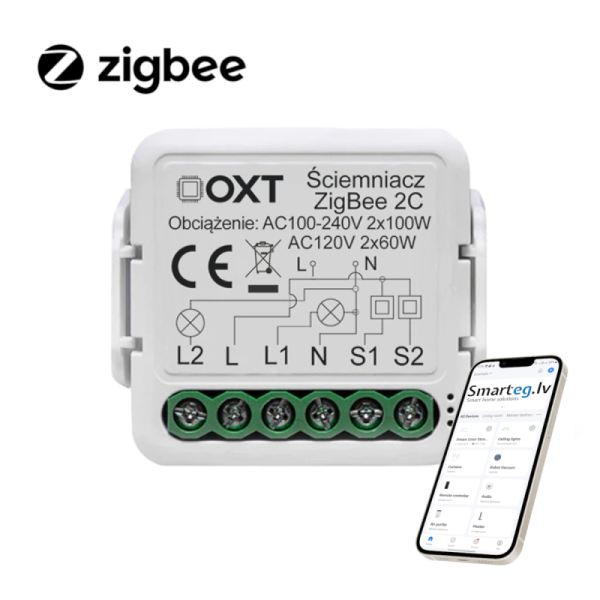Zigbee 2 pogu dimmeru relejs