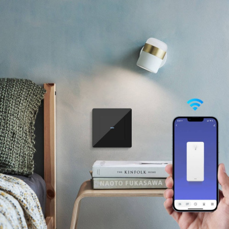 Melns stikls 1 pogas sienas slēdzis Zigbee