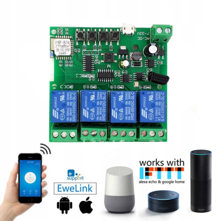 Sonoff 4CH DC 5-32V WiFi + RF433MHz beznapięciowy