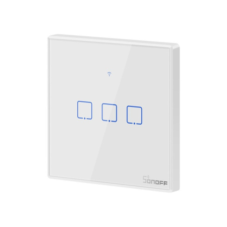 Sonoff TX T2 EU 3C 3 grupu viedais WiFi + RF sienas pieskāriena gaismas slēdzis (balts, ar rāmi)