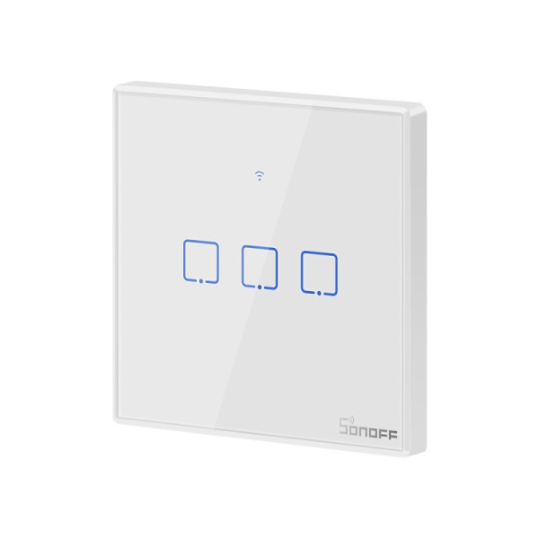 Sonoff TX T2 EU 3C 3 grupu viedais WiFi + RF sienas pieskāriena gaismas slēdzis (balts, ar rāmi)