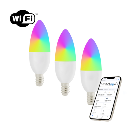 Smart LED spuldze E14 6W RGB + CCT krāsa un balta (3 iepakojumi)