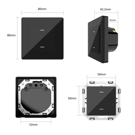 2 pogu stikla melns sienas slēdzis Zigbee