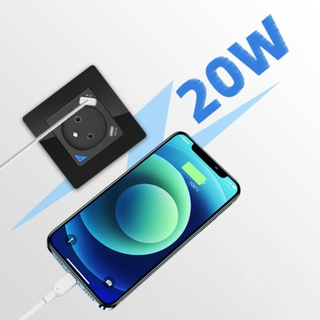 Melns sienas slēdzis USB+TypeC Zigbee