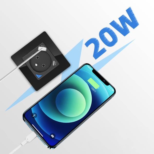 Черный настенный выключатель USB+TypeC Zigbee