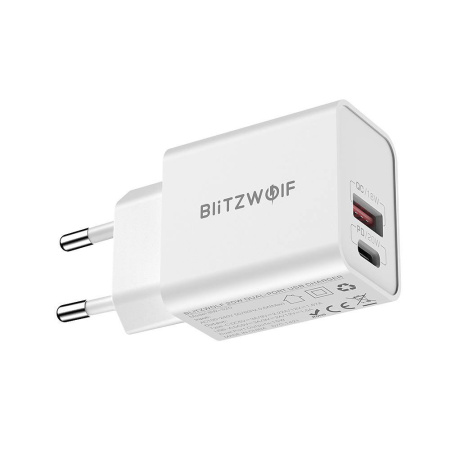 Sienas lādētājs Blitzwolf BW-S20, USB, USB-C, 20 W (balts)