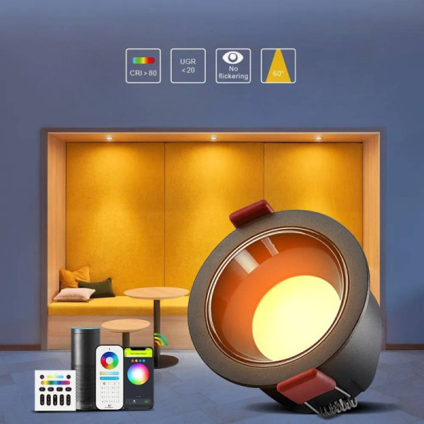 LED griestu lampa 12W RGB+CCT 60 grādi melns GL ZigBee HUE TUYA