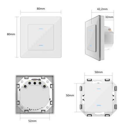 2 pogas Balta stikla sienas slēdzis Zigbee
