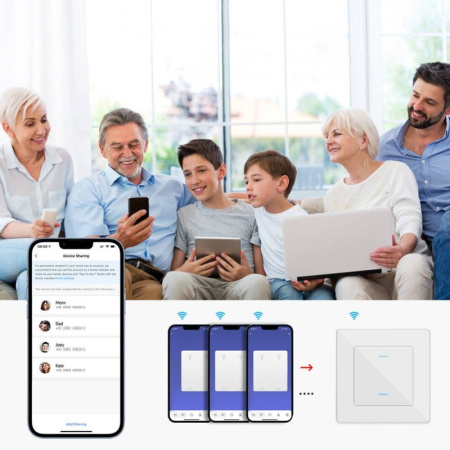 2 pogas Balta stikla sienas slēdzis Zigbee