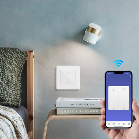 2 pogas Balta stikla sienas slēdzis Zigbee