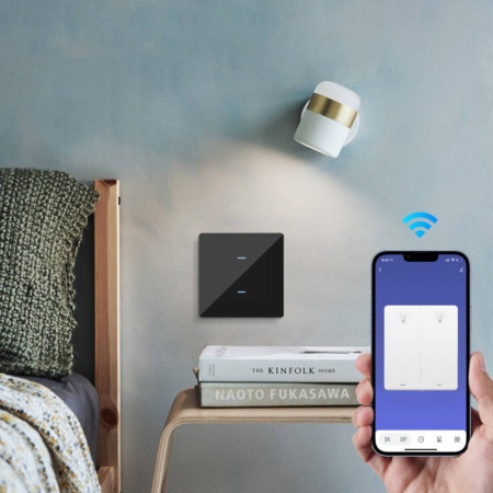 2 pogu stikla melns sienas slēdzis Zigbee