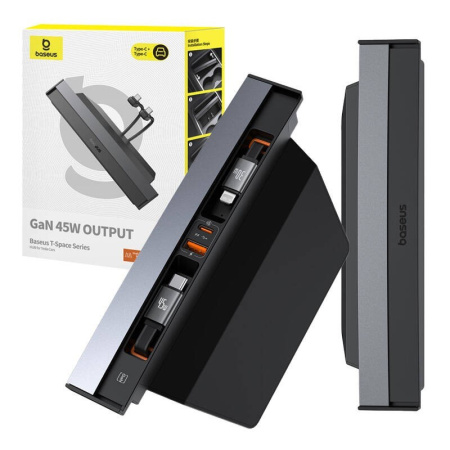 Hub Baseus T-Space ar USB-C līdz zibens kabeļiem Tesla automašīnām (melns)