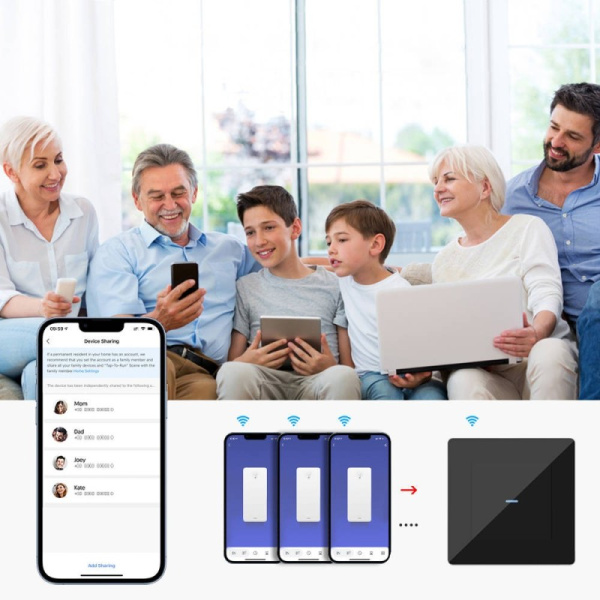 Melns stikls 1 pogas sienas slēdzis Zigbee