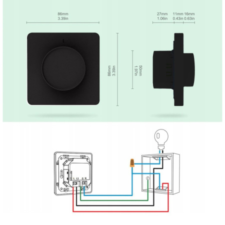Gaismas dimmer WiFI poga Melna KT TUYA